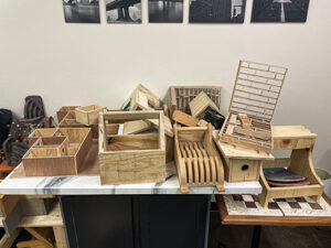 A collection of projects completed by MTA interns in the woodshop.